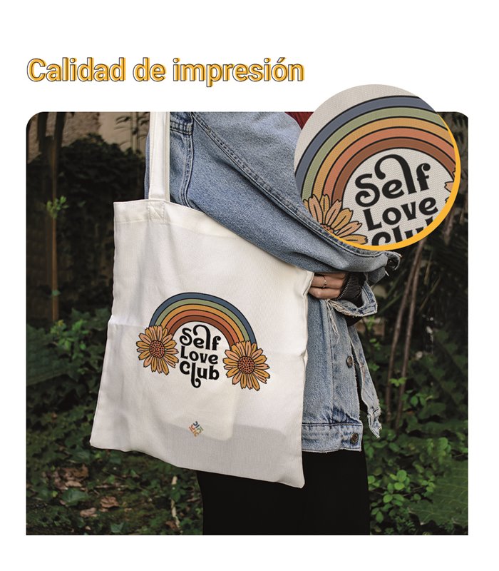 Bolsa de tela Blanca con Self love club | Tote Bag Frases