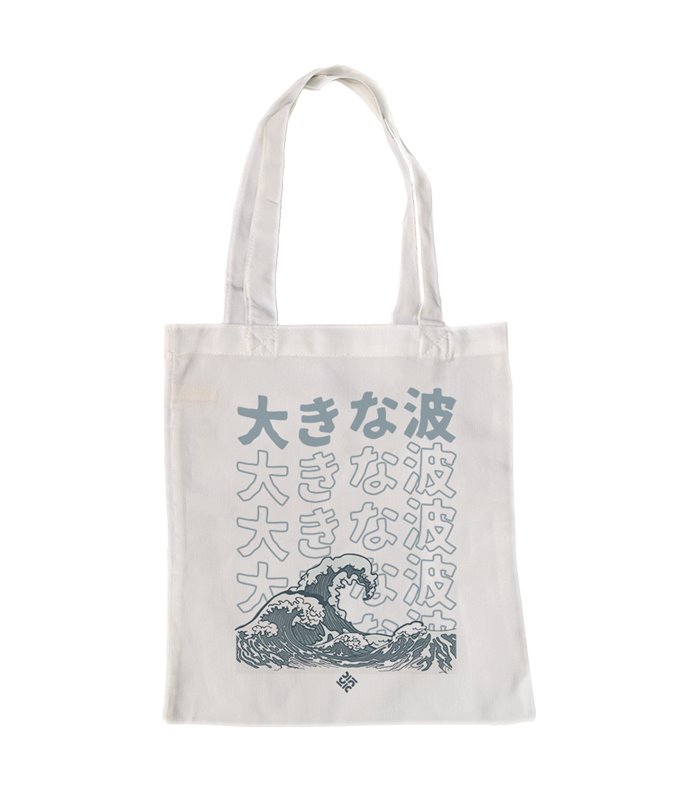 Bolsa de tela Blanca con Gran Ola en Japonés | Tote Bag I Love Japan