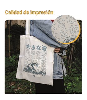 Bolsa de tela Blanca con Gran Ola en Japonés | Tote Bag I Love Japan