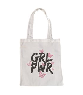 Bolsa de tela Blanca con Girl Power con marioposas | Tote Bag Frases