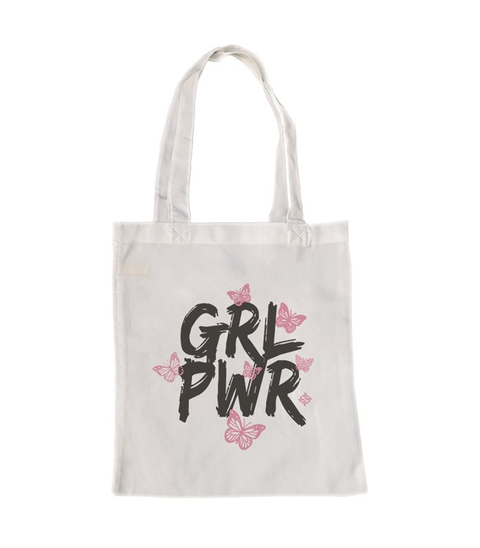 Bolsa de tela Blanca con Girl Power con marioposas | Tote Bag Frases