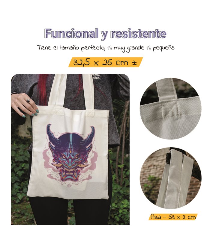 Bolsa de tela Blanca con Demonio Oni | Tote Bag I Love Japan