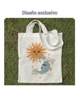Bolsa de tela Blanca con Sol y luna | Tote Bag Aesthetic