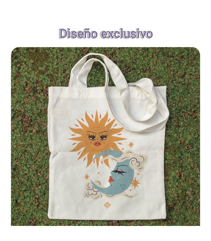 Bolsa de tela Blanca con Sol y luna | Tote Bag Aesthetic