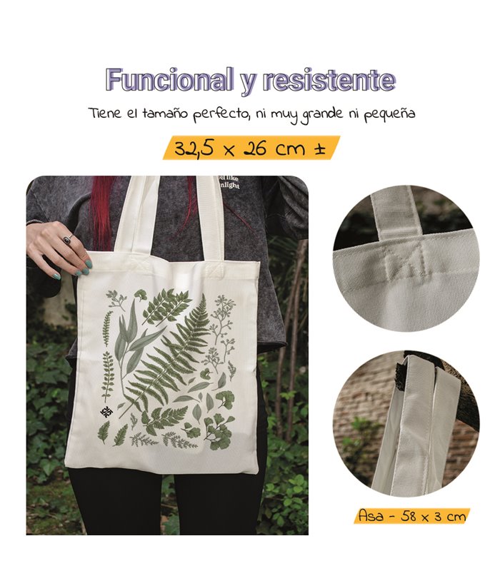 Bolsa de tela Blanca con Ilustración de Hojas | Tote Bag Botánica