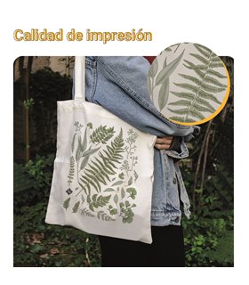 Bolsa de tela Blanca con Ilustración de Hojas | Tote Bag Botánica