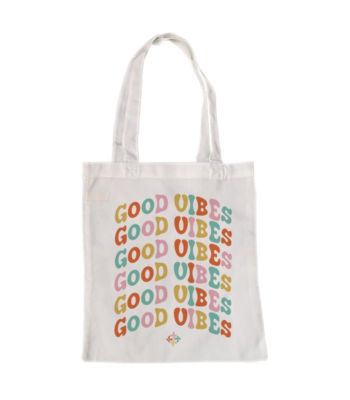 Bolsa de tela Blanca con Good Vibes, Frase repetida | Tote Bag Aesthetic