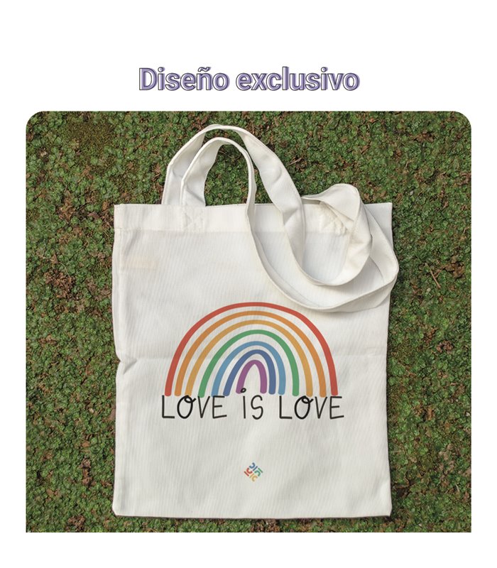 Bolsa de tela Blanca con Arcoiris Love is Love | Tote Bag LGBTIQ+