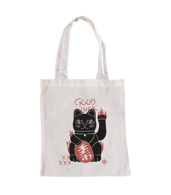 Bolsa de tela Blanca con Gato de la suerte - Good Luck | Tote Bag Aesthetic