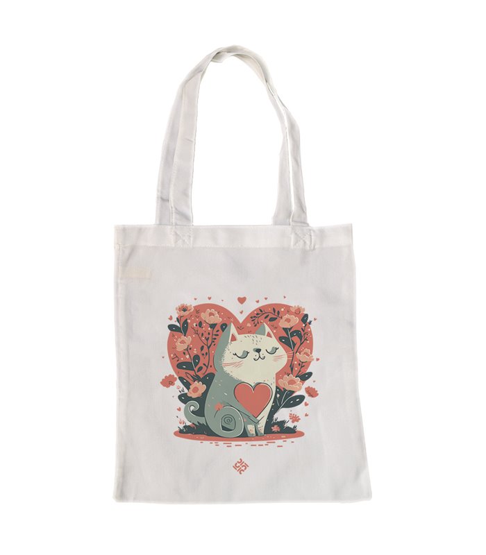 Bolsa de tela Blanca con Gato del amor | Tote Bag Para parejas