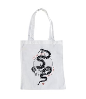Bolsa de tela Blanca con Serpiente en calavera - Think less, Feel free | Tote Bag Esotérico - Gótico