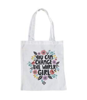 Bolsa de tela Blanca con You Can change the world girl | Tote Bag Frases