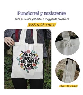 Bolsa de tela Blanca con You Can change the world girl | Tote Bag Frases