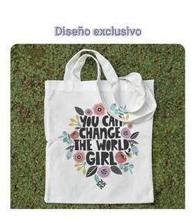 Bolsa de tela Blanca con You Can change the world girl | Tote Bag Frases