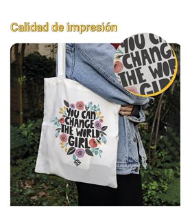 Bolsa de tela Blanca con You Can change the world girl | Tote Bag Frases