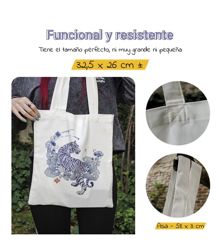 Bolsa de tela Blanca con Tigre | Tote Bag Animales