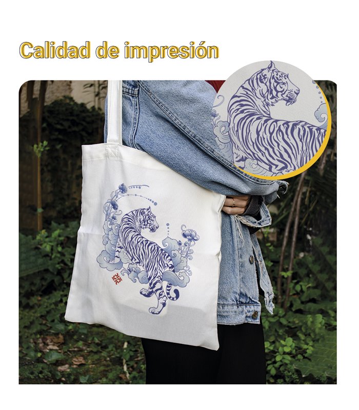 Bolsa de tela Blanca con Tigre | Tote Bag Animales