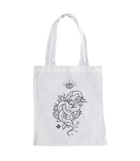 Bolsa de tela Blanca con Tatuaje de serpiente con flores | Tote Bag Esotérico - Gótico