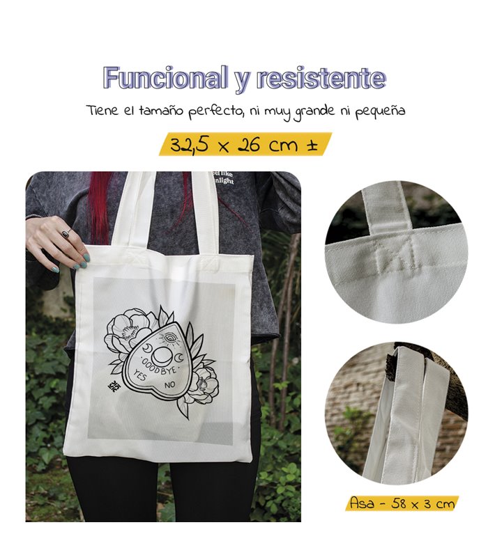 Bolsa de tela Blanca con Puntero de ouija | Tote Bag Esotérico - Gótico