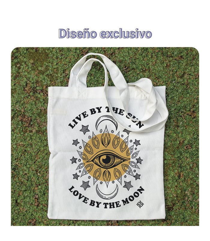 Bolsa de tela Blanca con Live by the Moon - Love by the Moon | Tote Bag Esotérico - Gótico