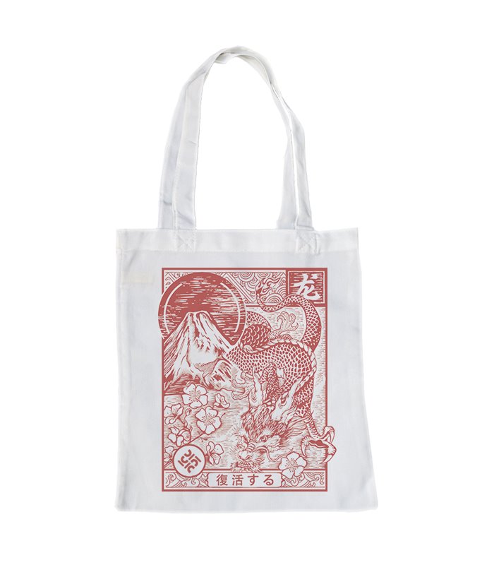 Bolsa de tela Blanca con Estampado rojo Dragón | Tote Bag I Love Japan