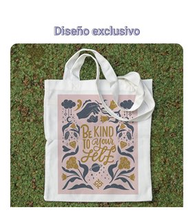 Bolsa de tela Blanca con Be kind to your self | Tote Bag Frases