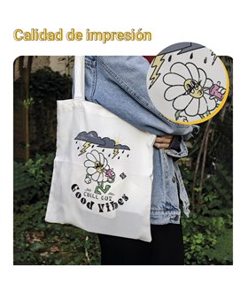 Bolsa de tela Blanca con Good Vibes | Tote Bag Aesthetic