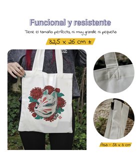 Bolsa de tela Blanca con Mascara Kitsune | Tote Bag I Love Japan