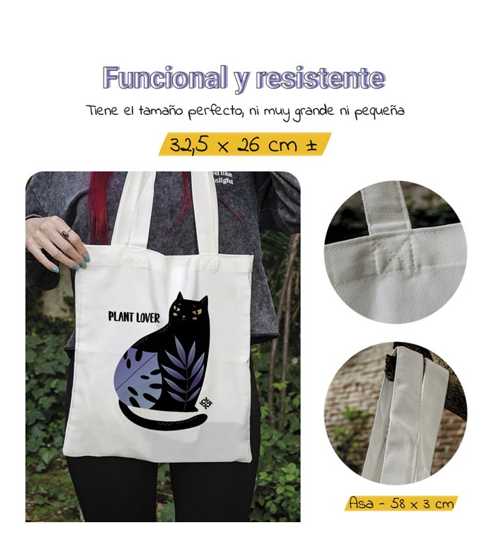 Bolsa de tela Blanca con Gato Plant lover | Tote Bag Botánica