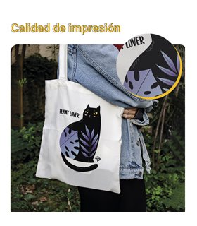 Bolsa de tela Blanca con Gato Plant lover | Tote Bag Botánica
