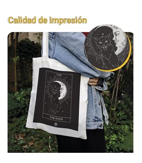 Bolsa de tela Blanca con Carta del Tarot, The Moon | Tote Bag Esotérico - Gótico