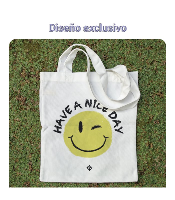 Bolsa de tela Blanca con Have a Nice Day Smiley | Tote Bag Aesthetic