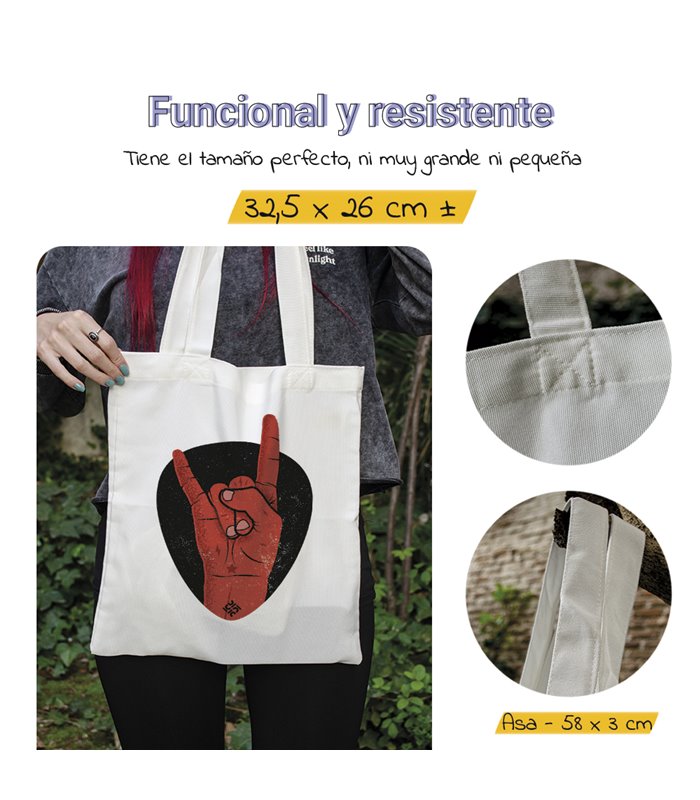 Bolsa de tela Blanca con Rock con la mano | Tote Bag Música