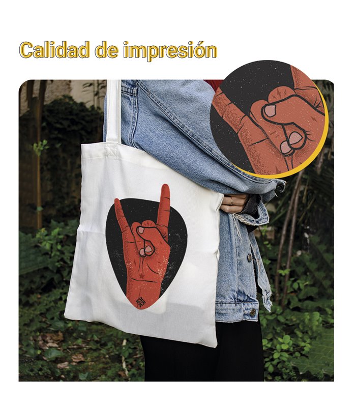 Bolsa de tela Blanca con Rock con la mano | Tote Bag Música