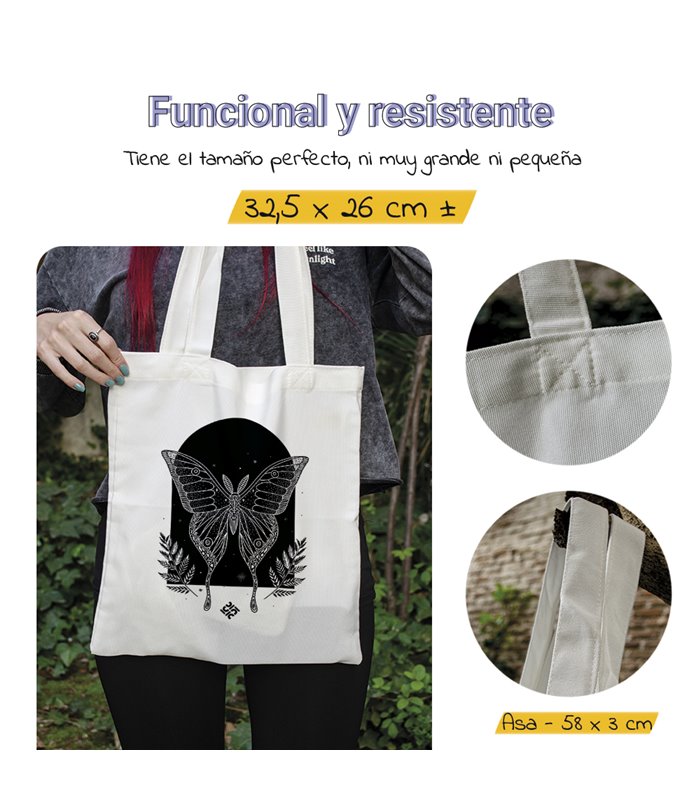 Bolsa de tela Blanca con Polilla | Tote Bag Esotérico - Gótico
