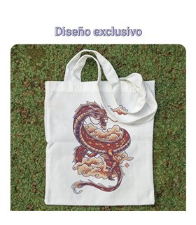 Bolsa de tela Blanca con Dragón volador | Tote Bag Animales