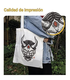 Bolsa de tela Blanca con Oni ojo rojo | Tote Bag I Love Japan