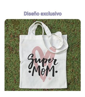 Bolsa de tela Blanca con Corazón Super Mom | Tote Bag Para Mamá
