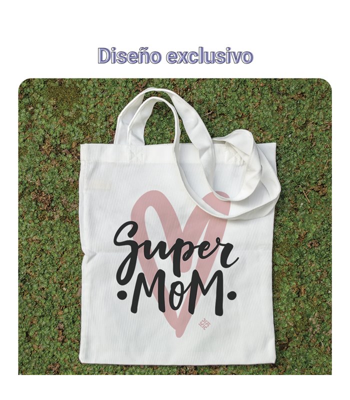 Bolsa de tela Blanca con Corazón Super Mom | Tote Bag Para Mamá
