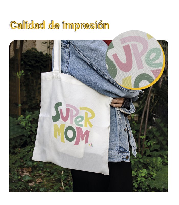 Bolsa de tela Blanca con Letras Super Mom | Tote Bag Para Mamá