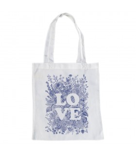 Bolsa de tela Blanca con Love en Fondo Floral | Tote Bag Frases