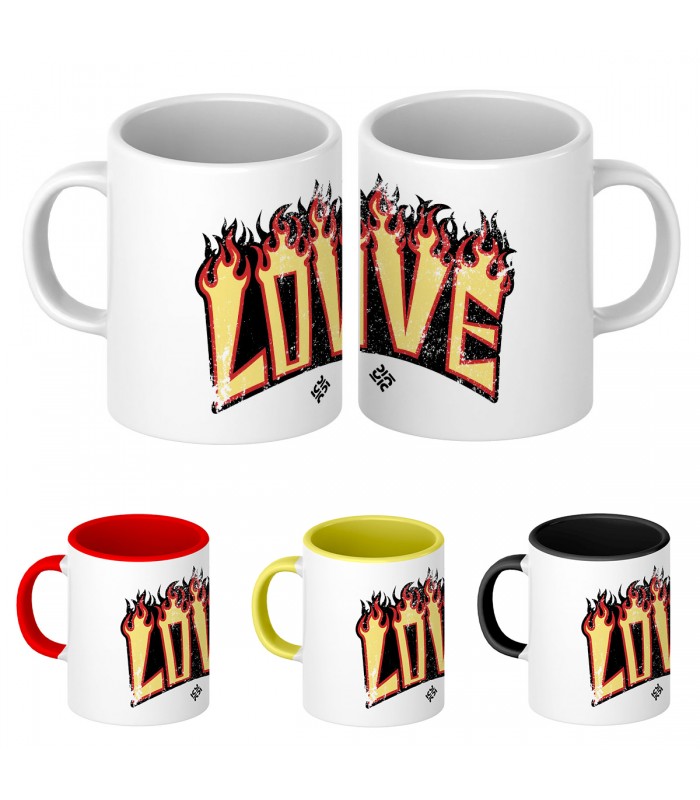 Taza Love en Llamas | Diseños Únicos | Taza diseño 100% original