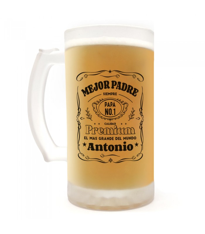 Jarra de cerveza Personalizable| Premio Mejor Padre + Nombre | Cristal Opaco - 500ml