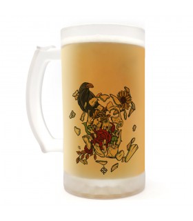 Jarra de cerveza diseños originales | Calavera, cuervo y flores | Cristal Opaco - 500ml
