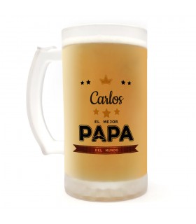 Jarra de cerveza Personalizable | ¡Es el mejor papá del mundo! + Nombre | Cristal Opaco - 500ml