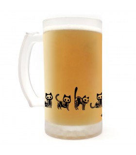 Jarra de cerveza diseños originales | Gato Esqueleto | Cristal Opaco - 500ml