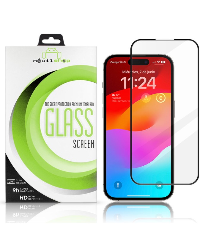 Protector de pantalla completo para iPhone 15 - Cristal templado Full Glue con borde Negro