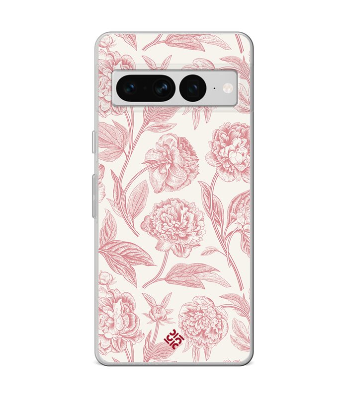 Funda para [ Google Pixel 7 Pro ] Dibujo Botánico [ Flores Rosa Pastel ] de Silicona Flexible para Smartphone