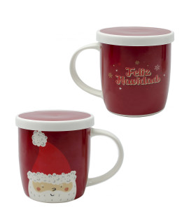 Taza cerámica Feliz Navidad Rojo | Taza Navideña | Taza con filtro para Té y Tapa