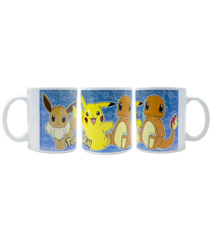 Taza cerámica Pokémon | Taza cerámica 350ml | Iniciales Pokémon |Eevee, Pikachu y Charmander